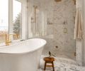 A Victoria & Albert tub from Ferguson, paired with Calacatta Gold marble and zellige tile, steals the show in the primary bath A Victoria & Albert tub from Ferguson, paired with Calacatta Gold marble and zellige tile, steals the show in the primary bath