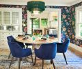 Florals found in Cole & Son “Midsummer Bloom” wallpaper encircle the dining experience crowned by a fabulous Regina Andrew Cabaret Fringe chandelier, circular CFC Liz dining table and voluptuous velour chairs. Florals found in Cole & Son “Midsummer Bloom” wallpaper encircle the dining experience crowned by a fabulous Regina Andrew Cabaret Fringe chandelier, circular CFC Liz dining table and voluptuous velour chairs.