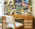 Jeff’s collection of Nada Surf band posters pops against the Schumacher “Citrus Garden” wallcovering. A Rue Cambon chair cozies up to a handsome Alegra desk. Jeff’s collection of Nada Surf band posters pops against the Schumacher “Citrus Garden” wallcovering. A Rue Cambon chair cozies up to a handsome Alegra desk.